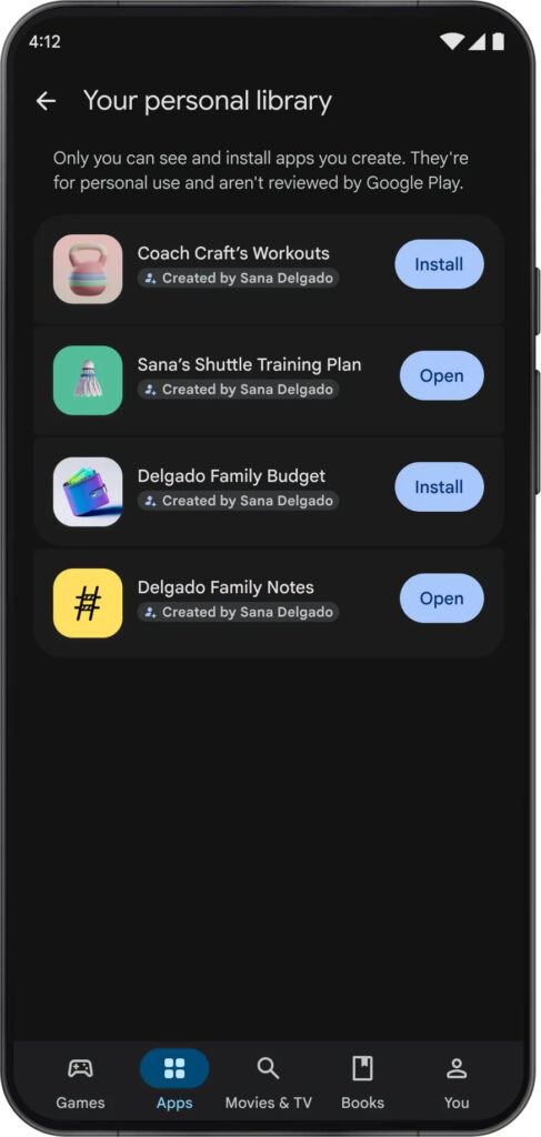 אפליקציה לשימוש אישי דרך Google Studio n מתוך אתר גוגל פליי